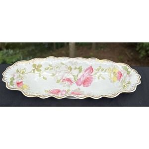 Antique LS&S Carlsbad Austria Pink Roses Floral Dish 1895-1917 -S9